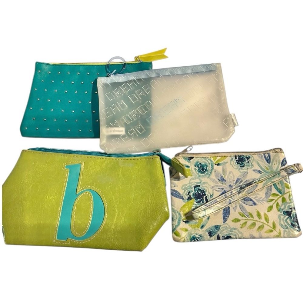 Cosmetic Bags teal lime blue white monogram b floral dream studs coordinated 4pc